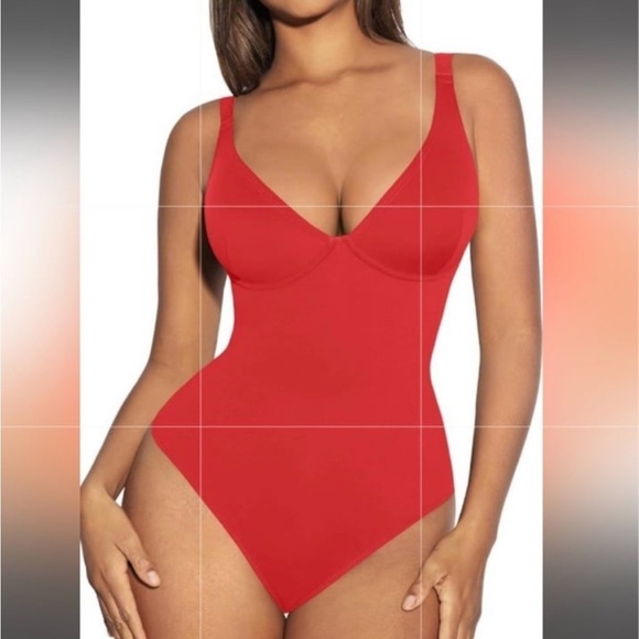 FeelinGirl Women Tummy Control Body Suit Deep V Neck Thong Body Shaper NWT M - Picture 1 of 11